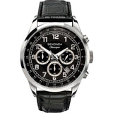 Sekonda men's black leather strap watch 43.5mm (British brand)