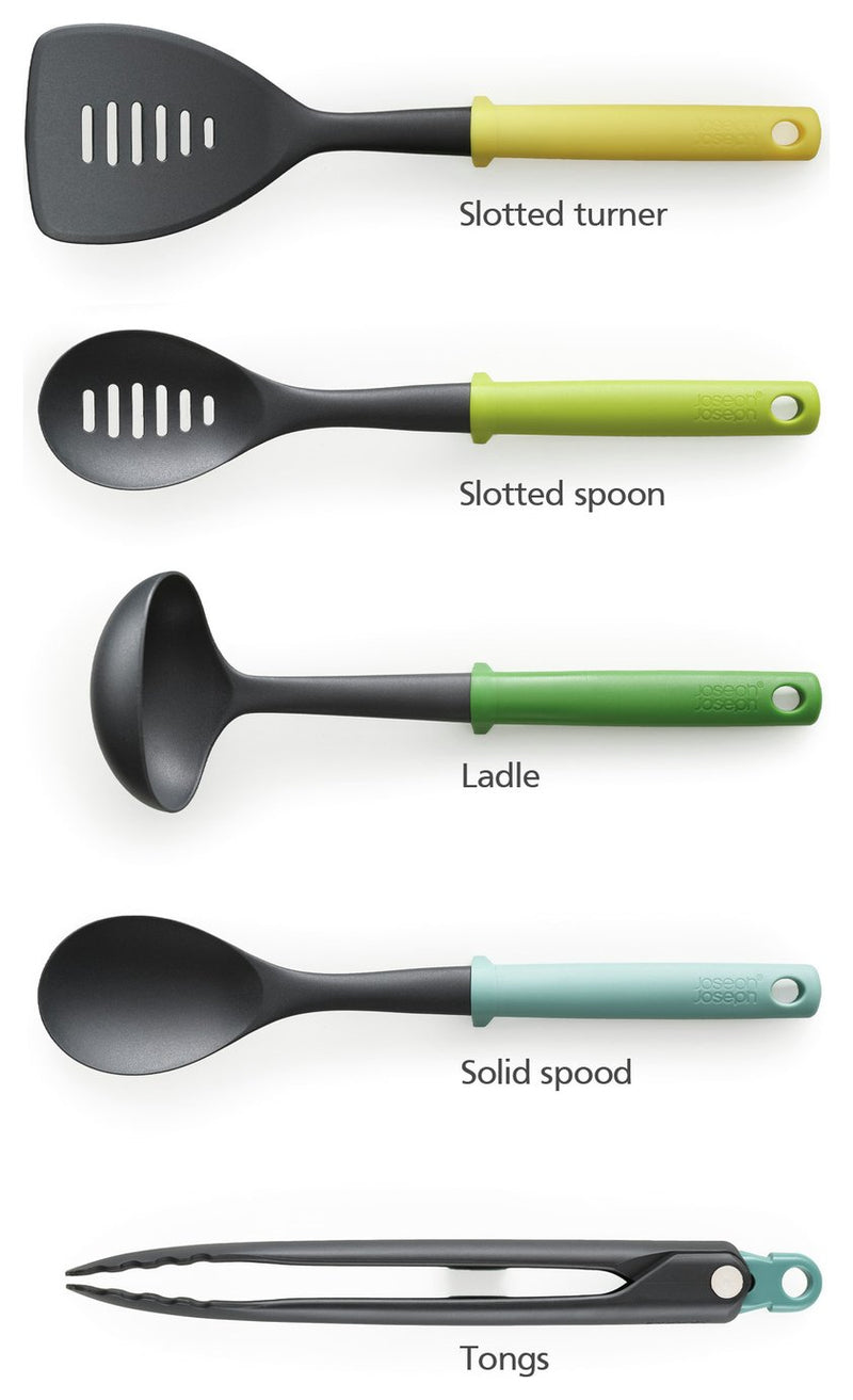 Joseph Joseph 5 piece cooking utensil set with stand, UK version