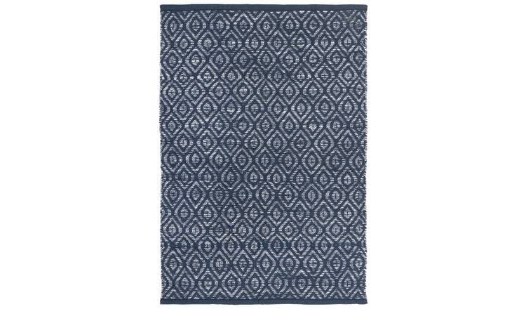 Argos Home geometric blue cotton flatweave rug 80x110cm - British product
