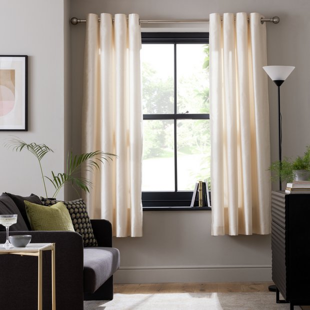 Habitat Faux Silk Eyelet Curtains Champagne 117x137cm, UK version