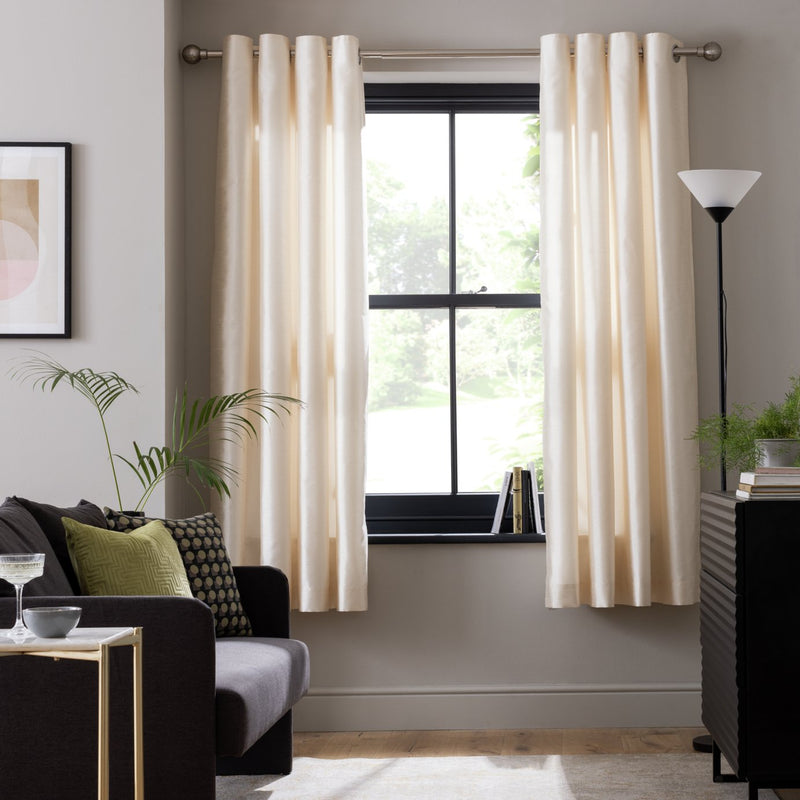 Habitat Faux Silk Eyelet Curtains Champagne 117x137cm, UK version