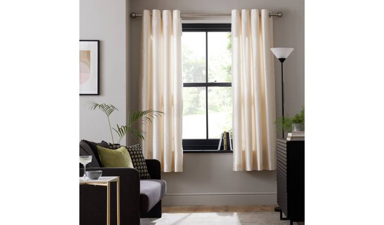 Habitat Faux Silk Eyelet Curtains Champagne 117x137cm, UK version