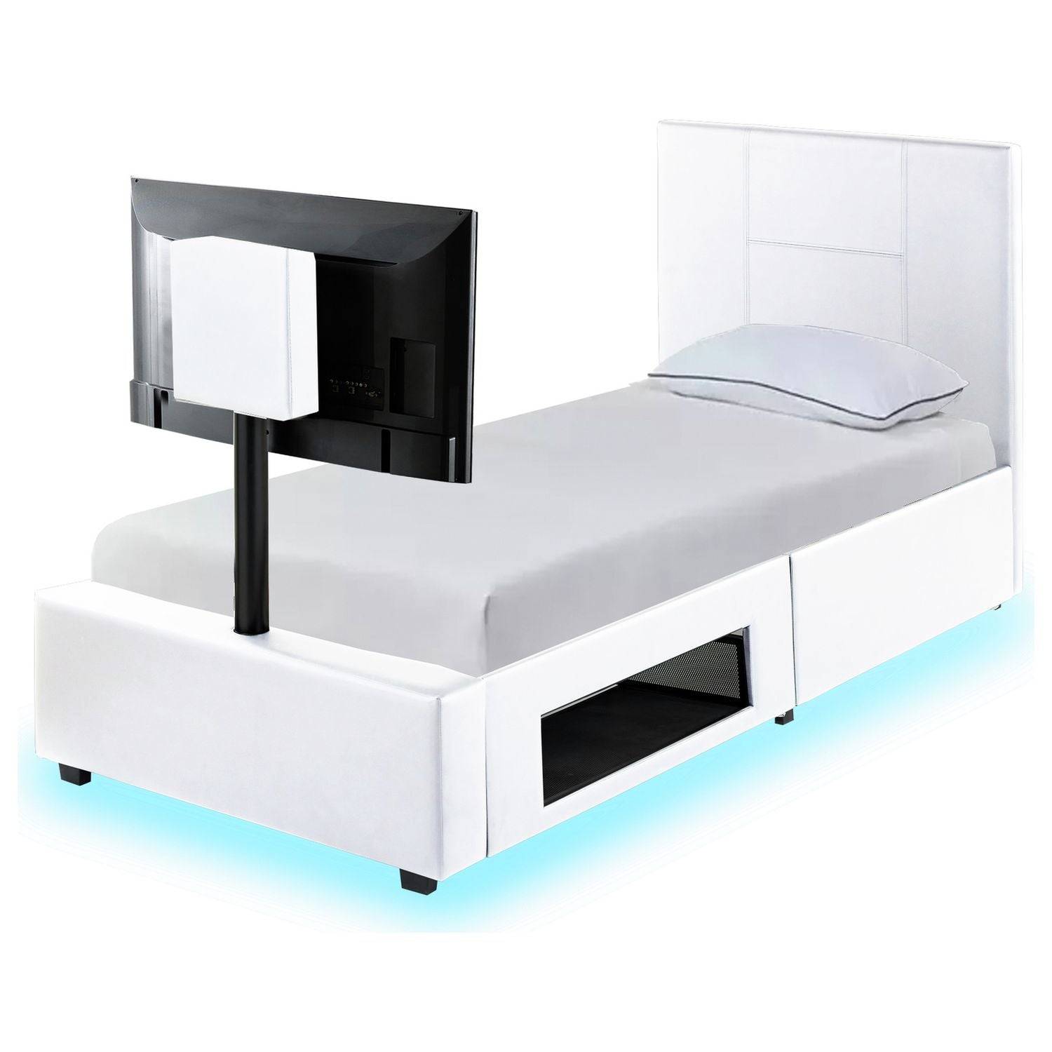 XR Living Ava white TV LED bed frame single (British brand)