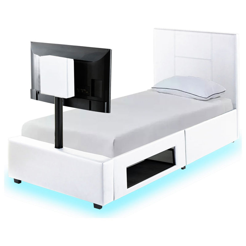 XR Living Ava white TV LED bed frame single (British brand)