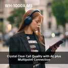 Sony WH1000XM5 Blue over-ear wireless headphones (British brand)