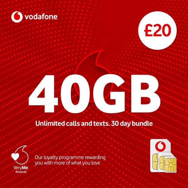 Vodafone SIM card 40GB Pay As You Go - British product