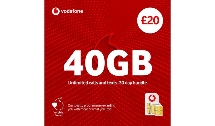 Vodafone SIM card 40GB Pay As You Go - British product
