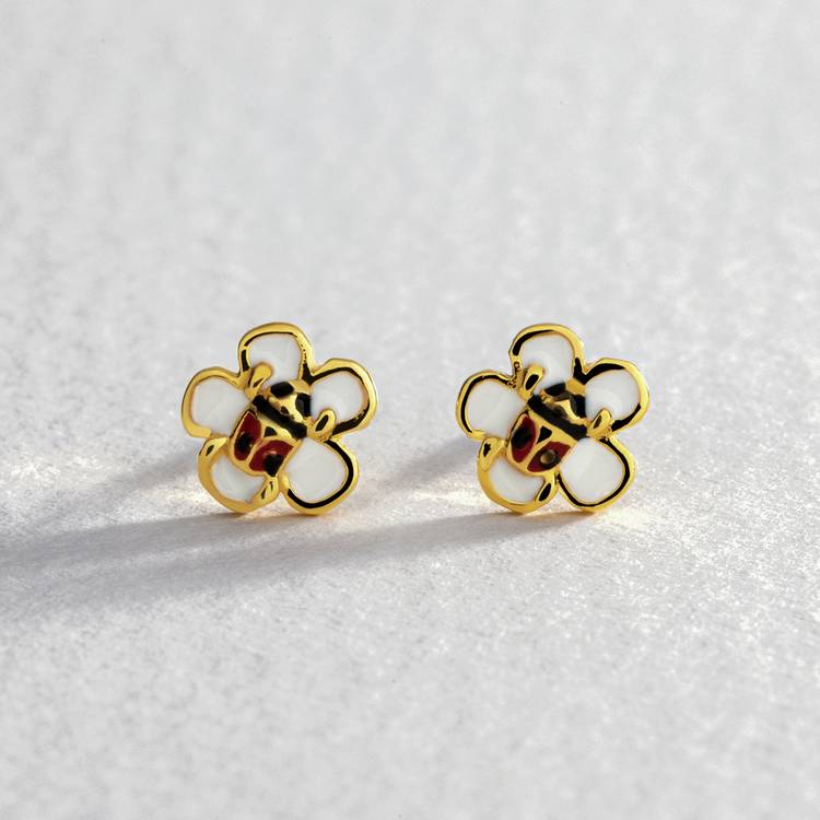 Revere enamel flower stud earrings 7.5mm, imported from the UK