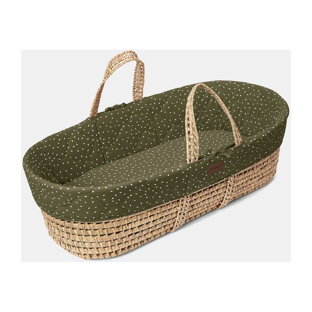 The Little Green Sheep Moses Basket and Static Stand Bundle - Quilted Juniper Rice