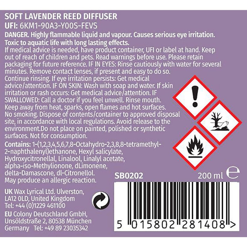 Wax Lyrical Soft Lavender reed diffuser 200ml (British brand)