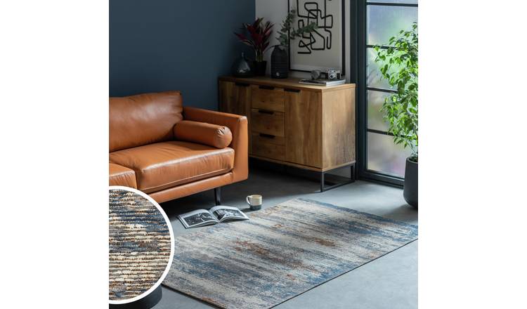 Habitat Distressed Abstract Blue Flatweave Rug 120x170cm, UK version