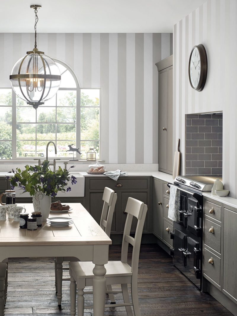 Laura Ashley pearlescent stripe wallpaper sample A4, UK version