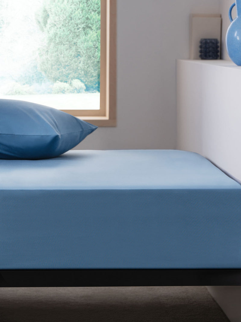 Blue polycotton deep fitted sheet - British product