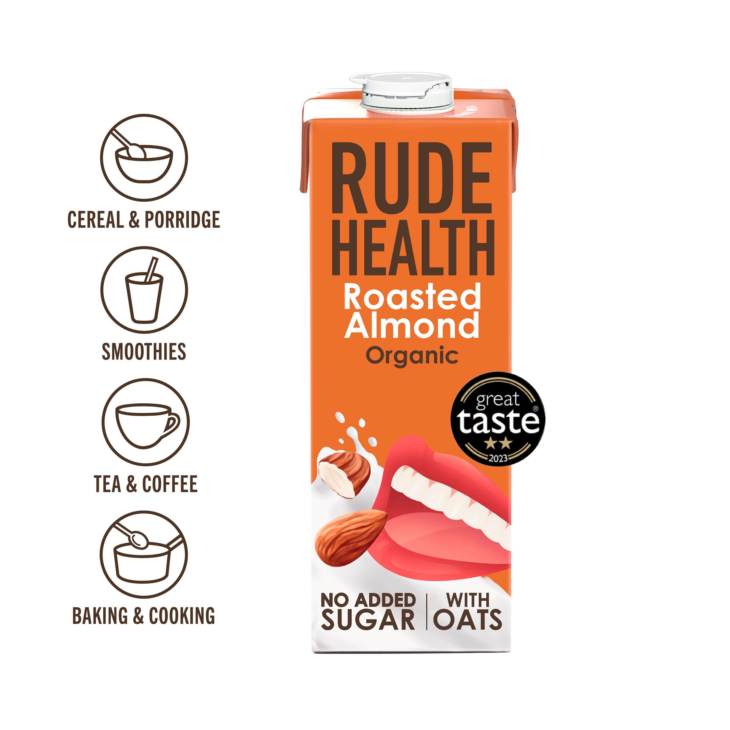 Rude Health roasted almond organic almond oat drink 1L, imported from the UK