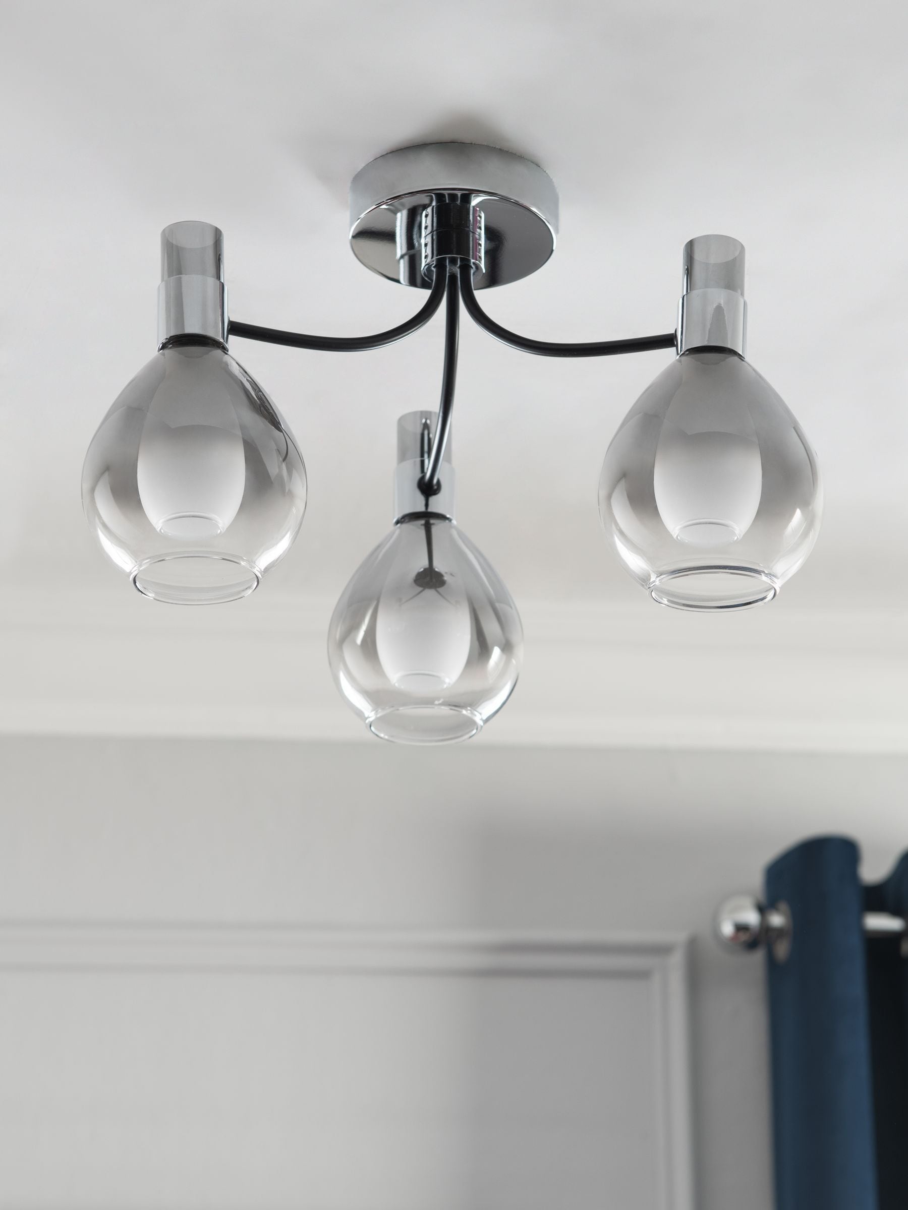 Chrome 3 light flush ceiling light, UK version