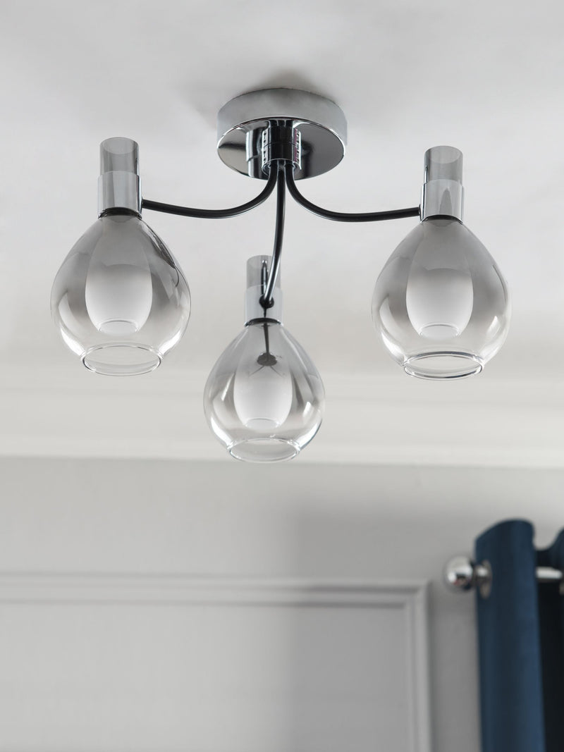 Chrome 3 light flush ceiling light, UK version