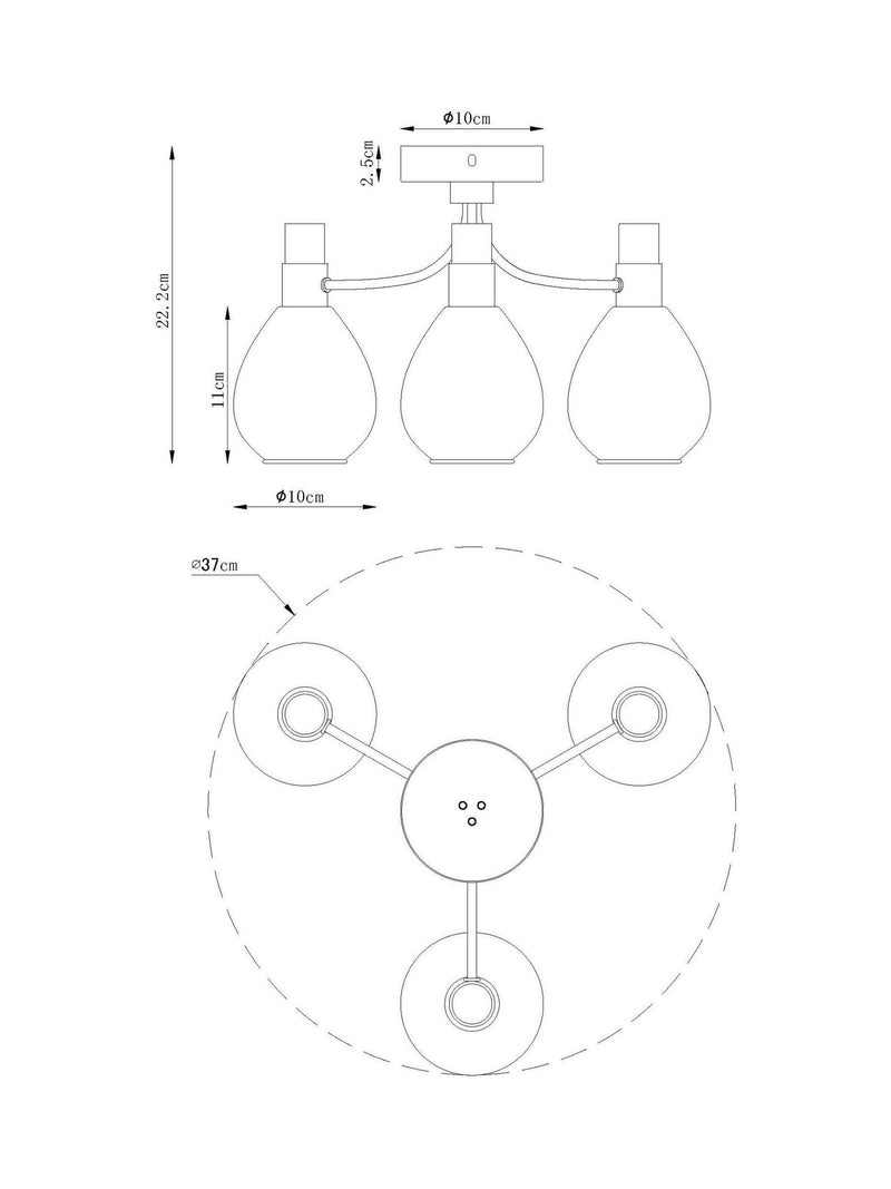 Chrome 3 light flush ceiling light, UK version