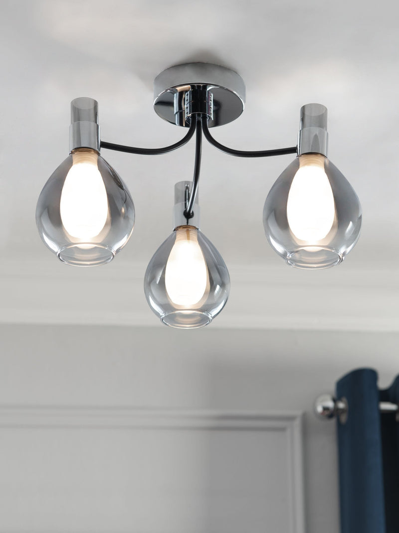 Chrome 3 light flush ceiling light, UK version