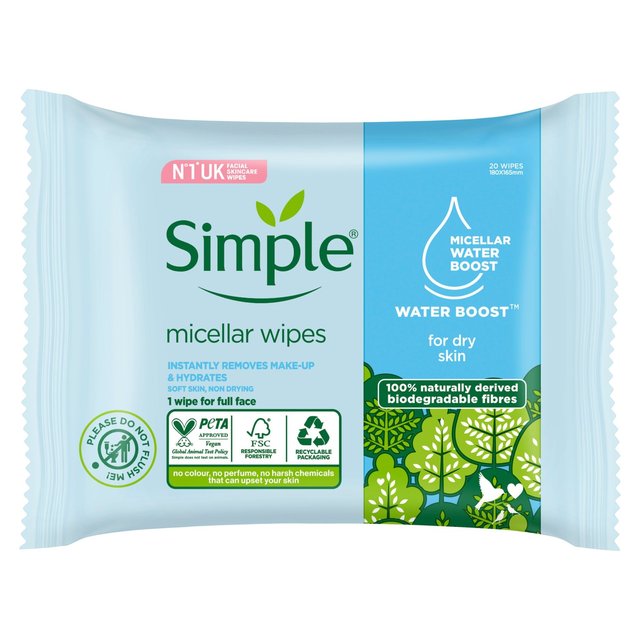 Simple Kind to Skin Micellar Biodegradable Cleansing Wipes   20 per pack GOODS M&S   