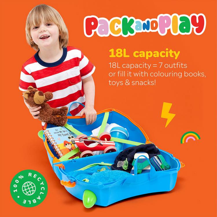 Trunki Terrance blue ride-on suitcase 18 litre, UK version