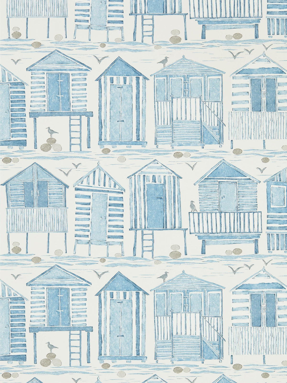 Sanderson Home Blue Beach Huts wallpaper 10.05m roll, imported from the UK