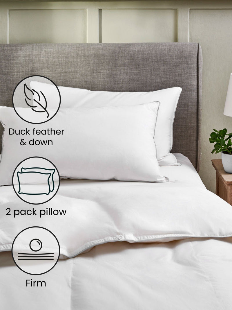 Duck feather and down firm pillows 2 pack, imported from the UK