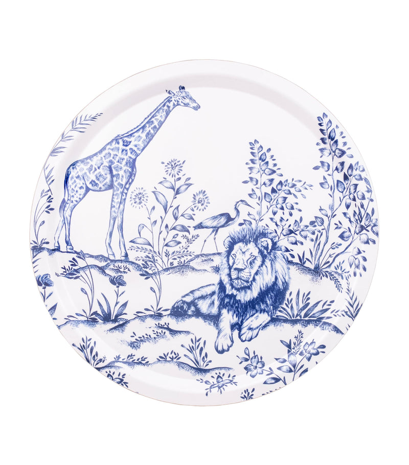 Handcrafted Fine Bone China Decorative Tray with Safari Scene 39cm Diameter
