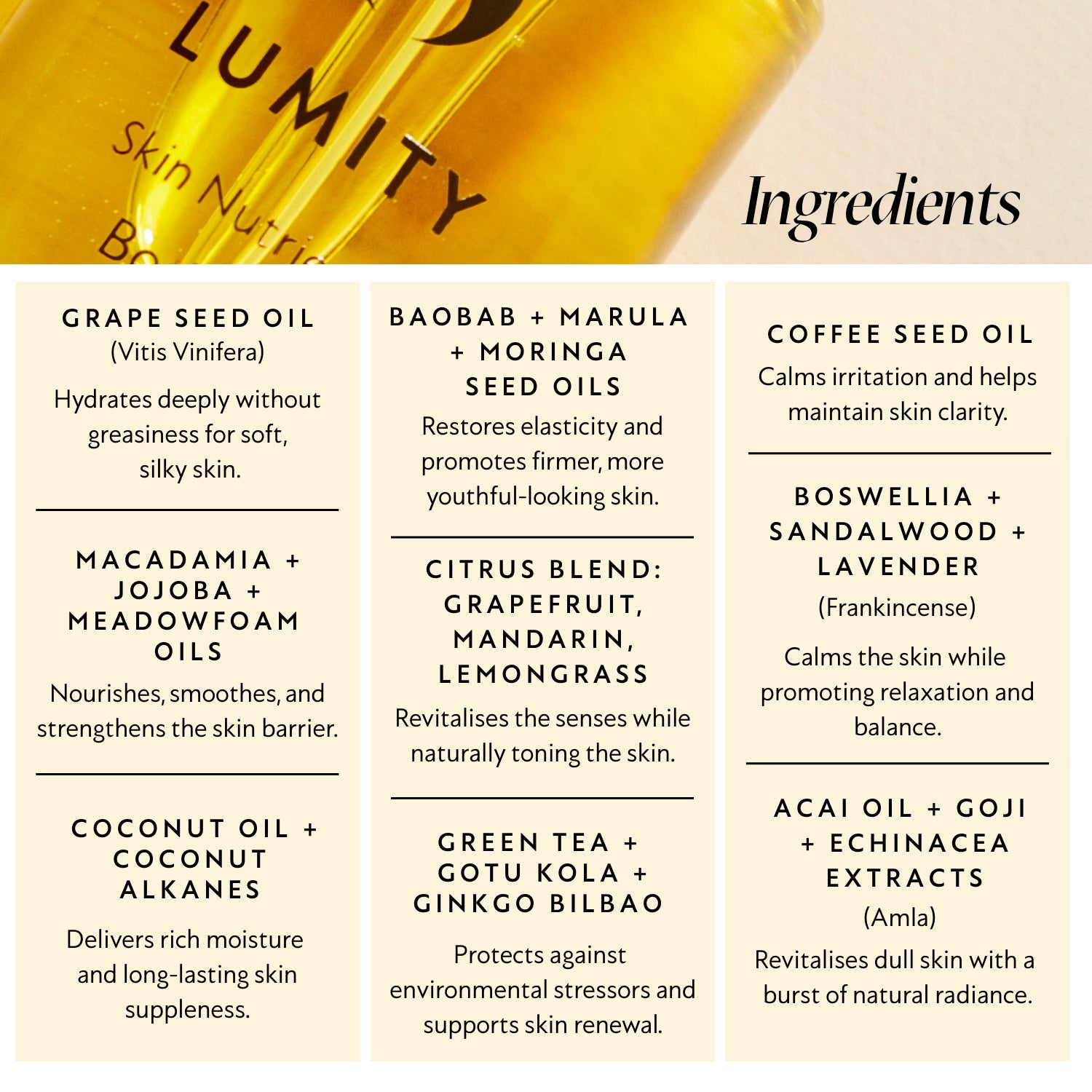 Lumity natural skin nutrients body oil 100ml, UK version