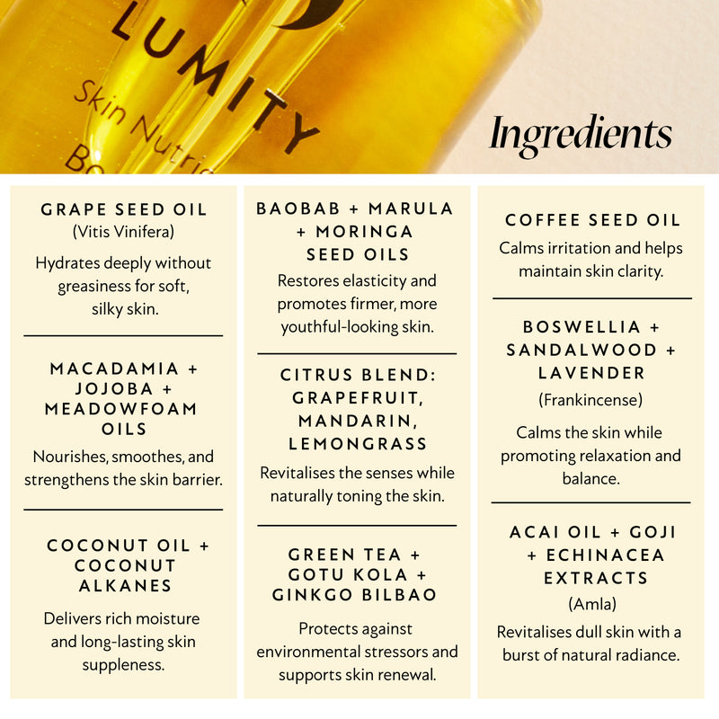 Lumity natural skin nutrients body oil 100ml, UK version