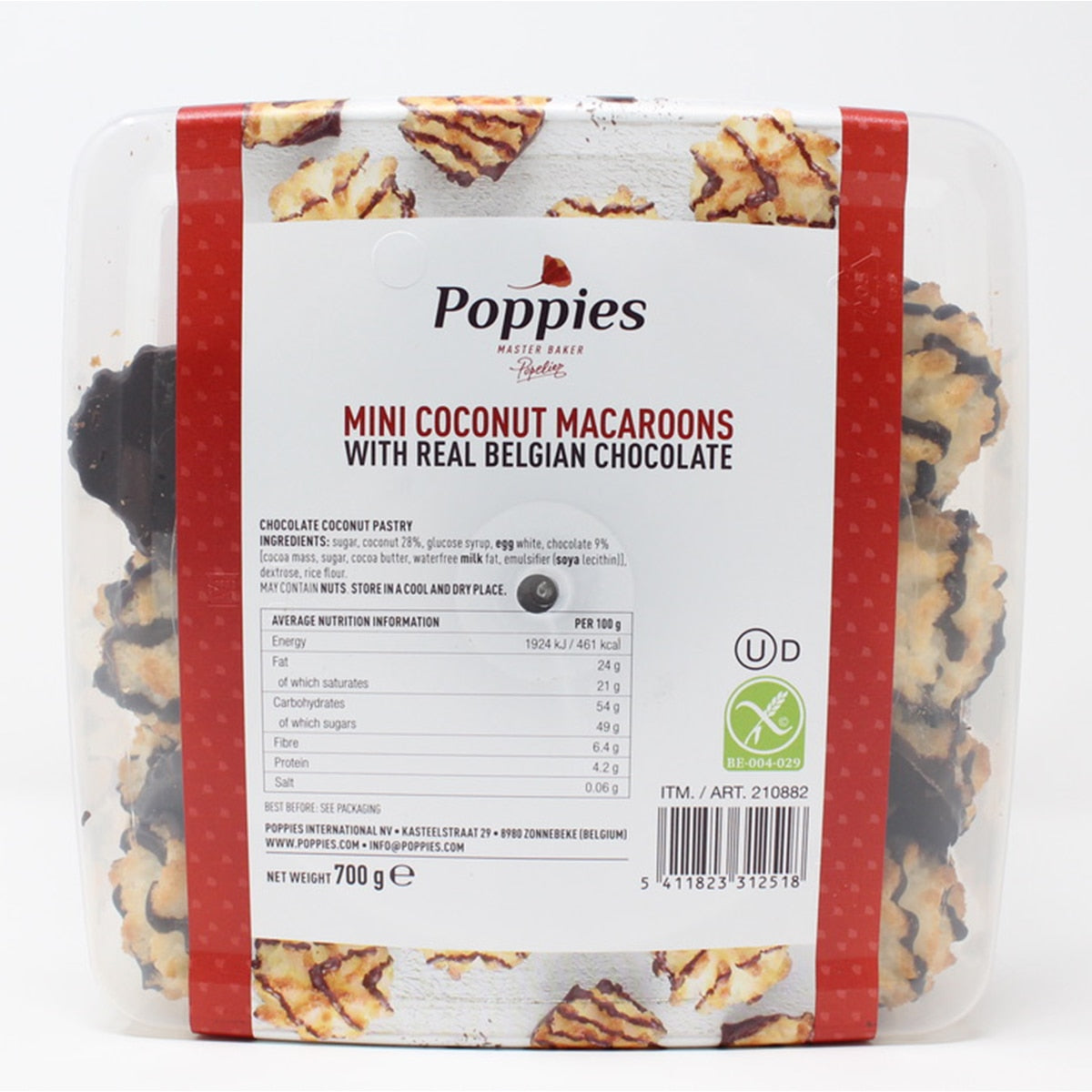 Poppies Mini Coconut Macaroons with Real Belgian Chocolate 700g, imported from the UK