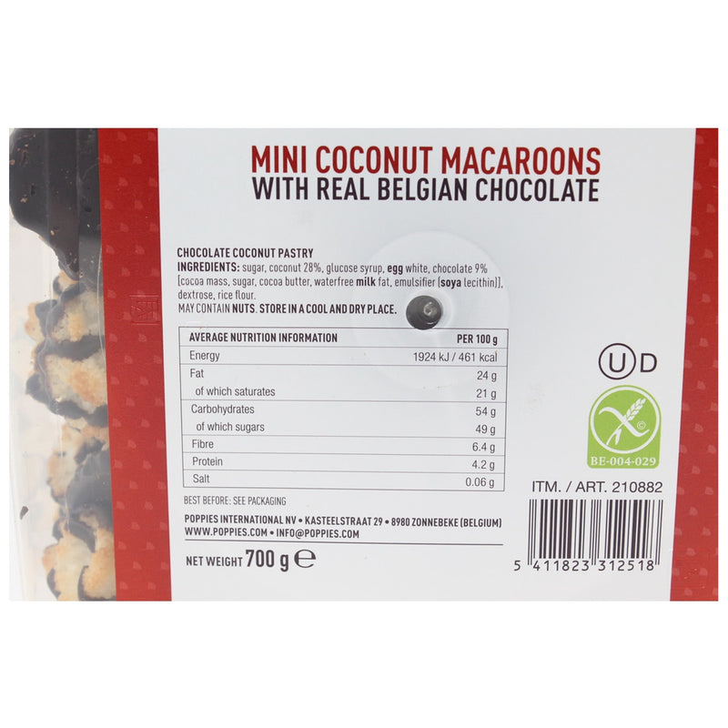 Poppies Mini Coconut Macaroons with Real Belgian Chocolate 700g, imported from the UK