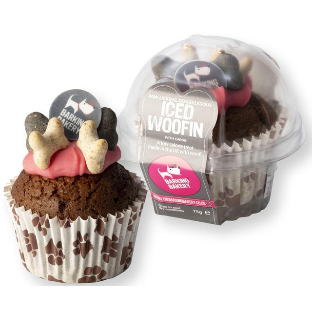 The Barking Bakery Woofin Dog Treat Muffin Vanilla Pink Yogurt Icing   95g GOODS M&S   