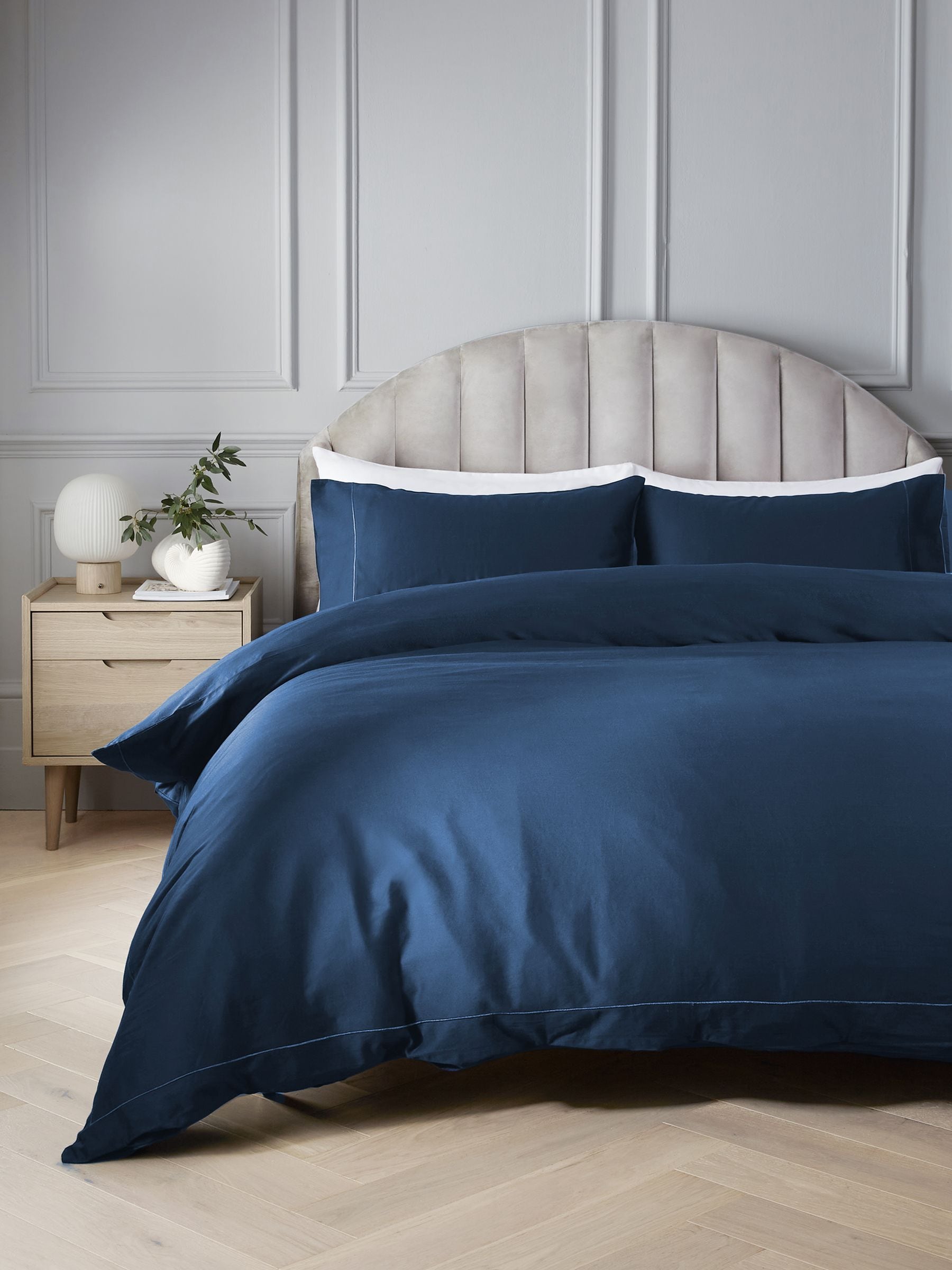 Navy Collection Luxe 300 Thread Count Cotton Sateen Satin Stitch Luxury Duvet Cover And Pillowcase Set
