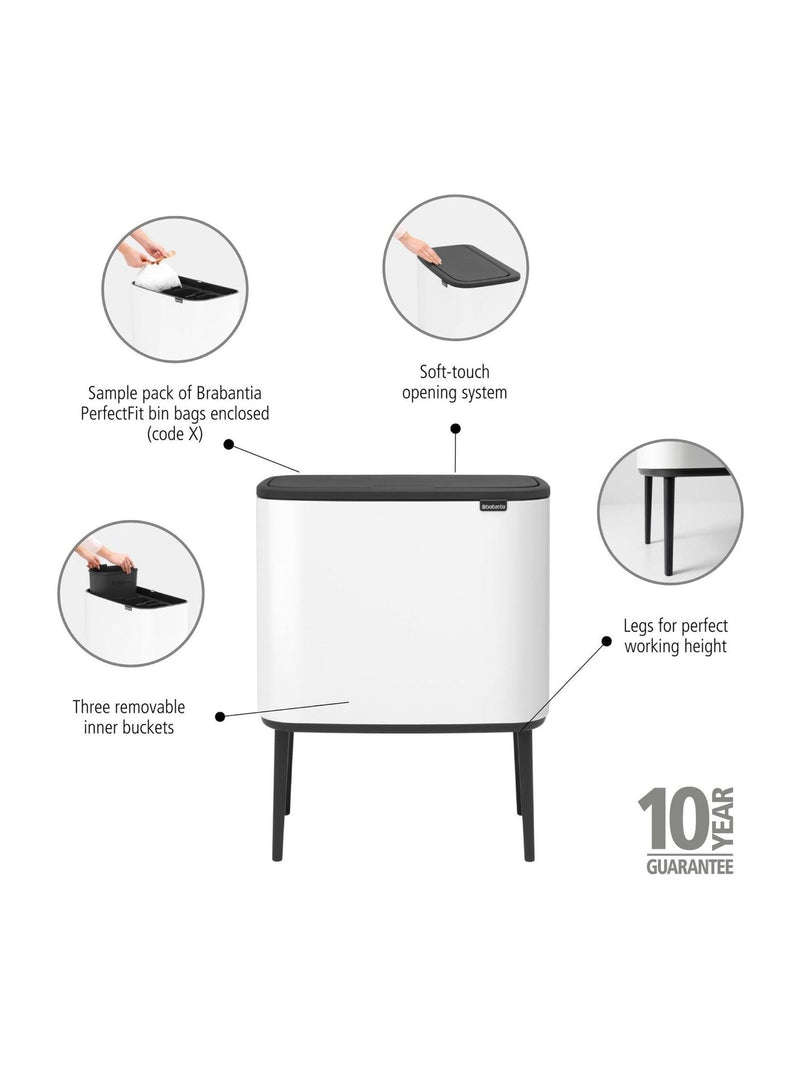 Brabantia White Bo Touch Bin 3 x 11L - British product