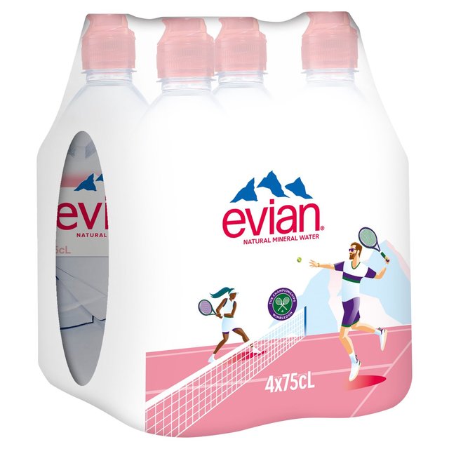 Evian Still Mineral Water Sports Cap   4 x 750ml GOODS M&S   