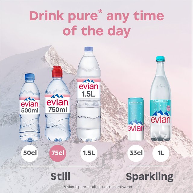 Evian Still Mineral Water Sports Cap   4 x 750ml GOODS M&S   