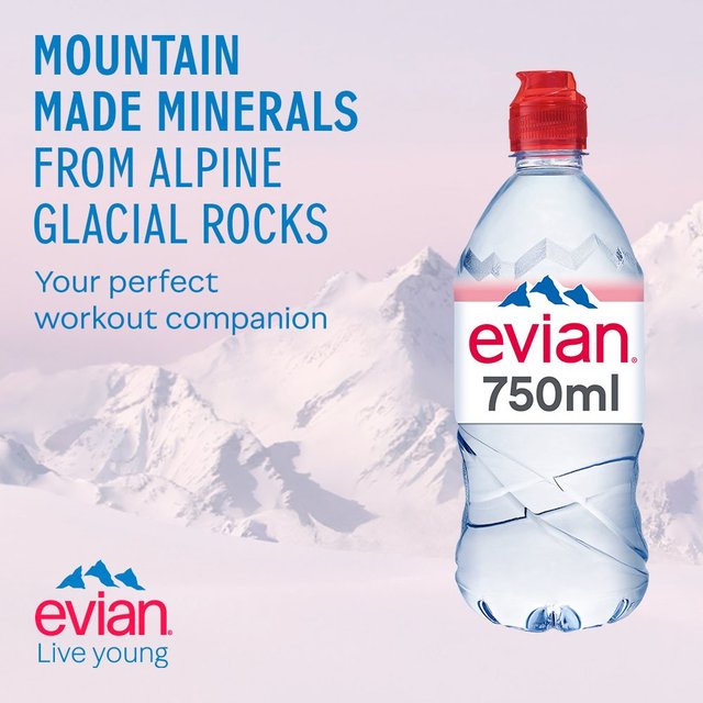 Evian Still Mineral Water Sports Cap   4 x 750ml GOODS M&S   