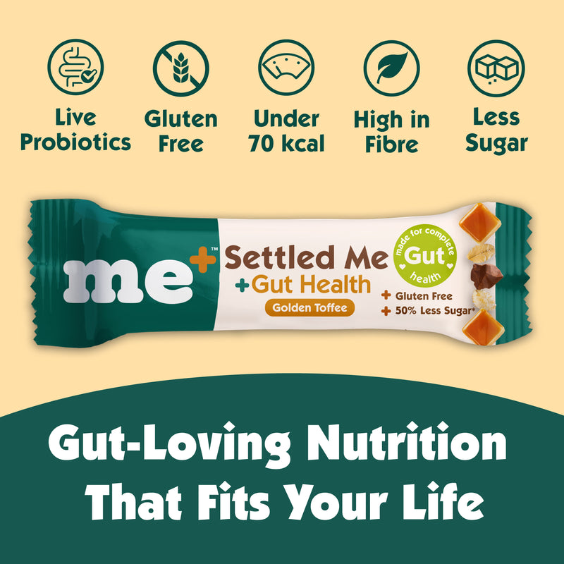 Me+ Nutrition Golden Toffee gut health oat bars multi-pack, UK version
