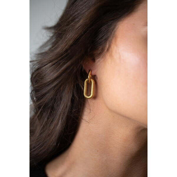 SVNX ribbed oval hoop earrings in gold (British brand)