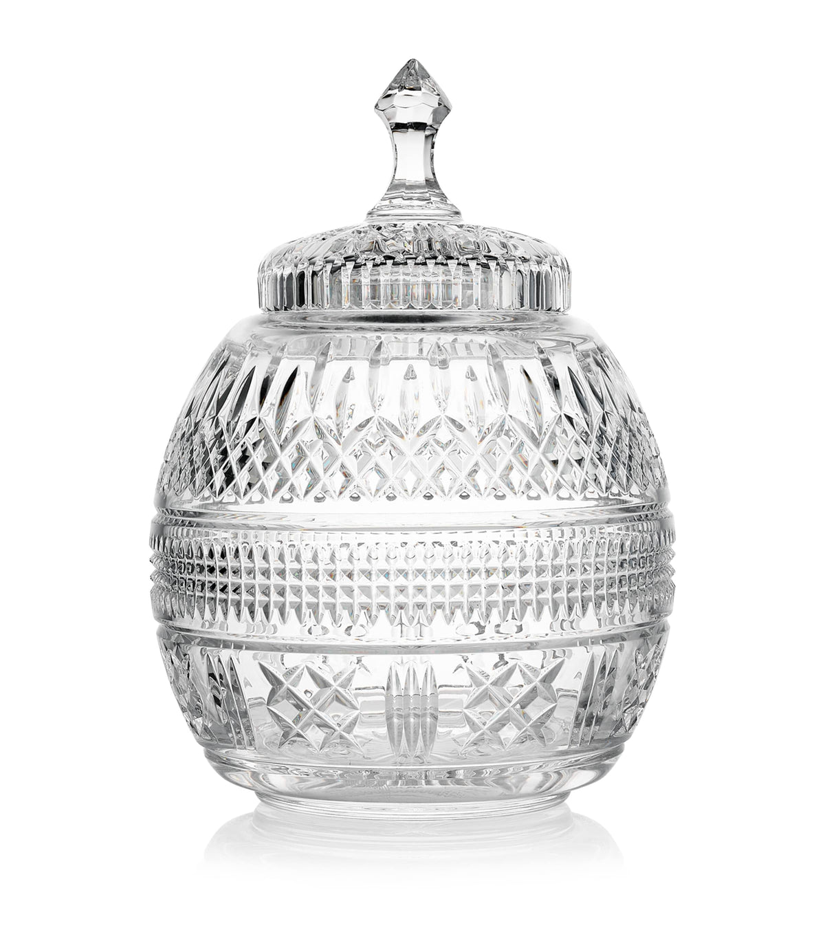 Waterford Crystal Mastercraft cookie jar with intricate pattern, 33.5cm height (British brand)
