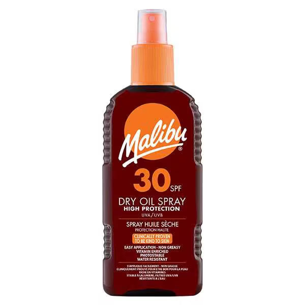 Malibu dry oil sunscreen spray SPF30 200ml, imported from the UK
