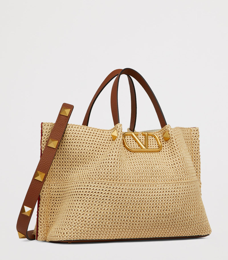 Valentino Garavani straw tote bag VLogo Signature medium, UK version