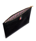 Thom Browne small leather pouch featuring iconic tricolour stripe, UK version