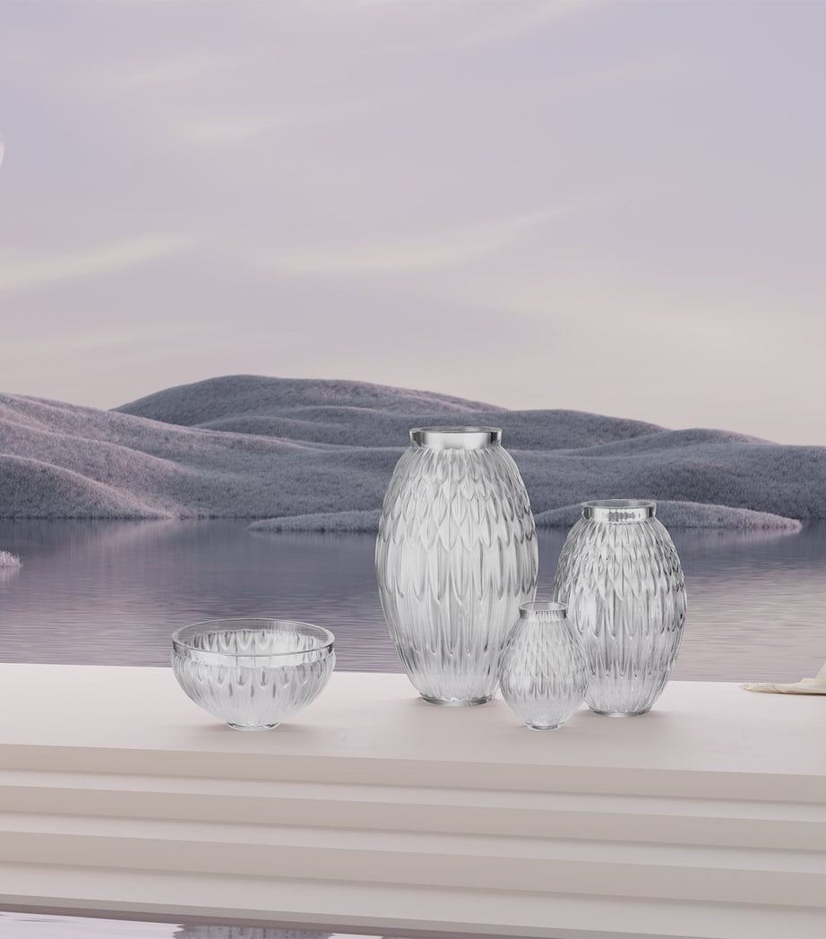 Lalique Plumes crystal vase 26.5cm, imported from the UK