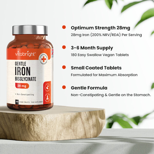 VitaBright gentle iron bisglycinate supplement 180 tablets - British product