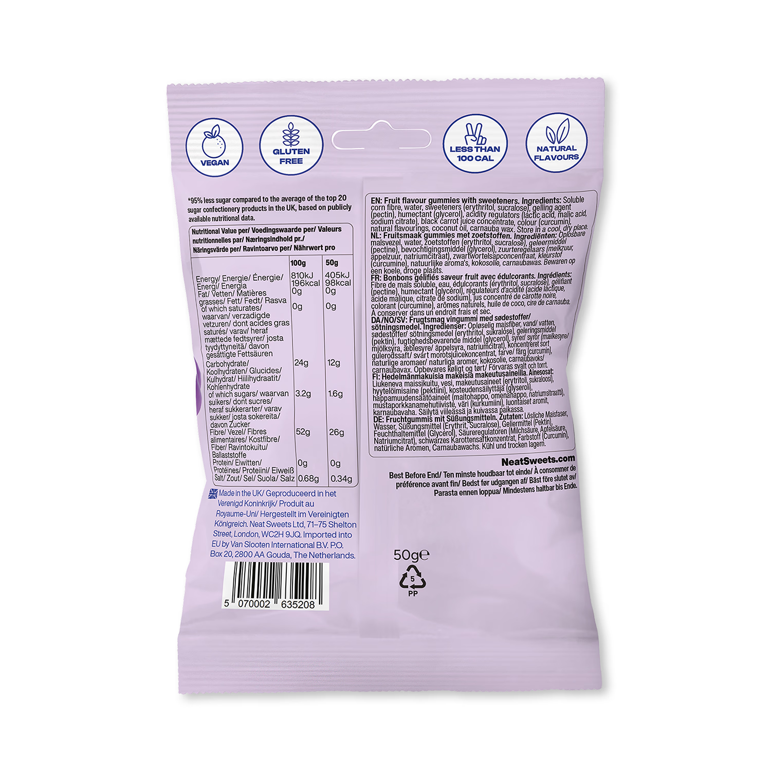 Neat Sweets gummy bears fruity berry 50g, UK version