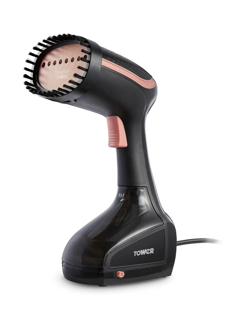 Tower black garment steamer with ceramic soleplate, UK version