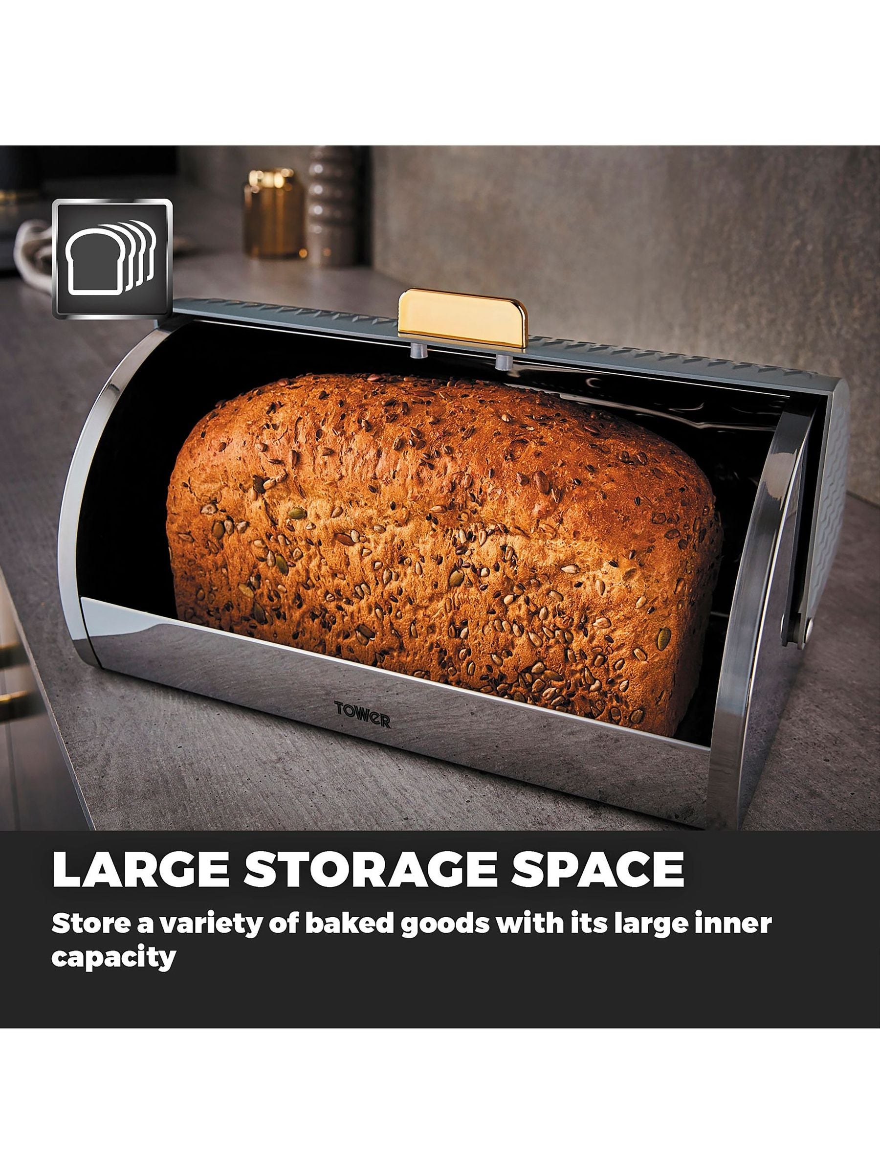 Tower Grey Empire Roll Top Bread Bin