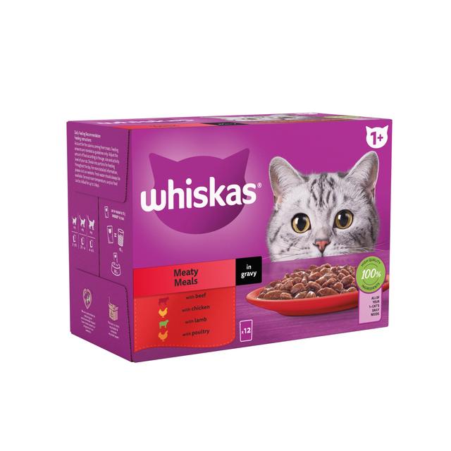 Whiskas 1+ Adult Wet Cat Food Pouches Meaty Meals in Gravy   12 x 85g GOODS M&S   