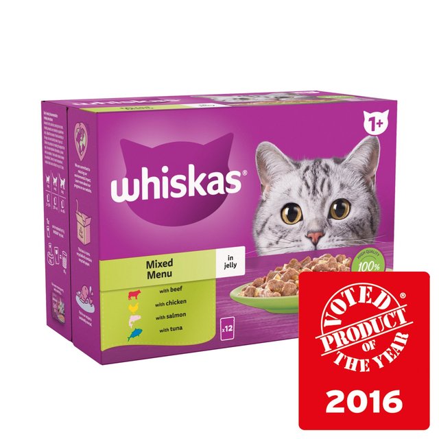 Whiskas 1+ Adult Wet Cat Pouches Mixed Menu in Jelly   12 x 85g